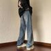 Men's Star Embroidered Denim Jeans - High Street Retro Loose Fit Straight Leg Pants For Casual Streetwear_mkmklike.com