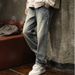 Men's Oversized Straight Leg Jeans - Vintage Washed Denim Pants For Casual Streetwear (S-XXXL, Blue, Non-Stretch Cotton)_mkmklike.com