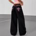Embroidered Vintage Wide-Leg Jeans – Floral Cross Stitch On Black Denim (High Waist, Sizes 26-31)_mkmklike.com