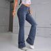 2025 Women's Wide-Waisted Slim-Fit Washed Denim Double-Breasted Stretch European And American Style Distressed Flared_mkmklike.com