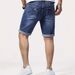 Men's Slim Fit Stretch Denim Shorts – Distressed 5-Point Ripped Design, Comfortable Casual Shorts (Peacock Blue/Black, S-2XL)_mkmklike.com