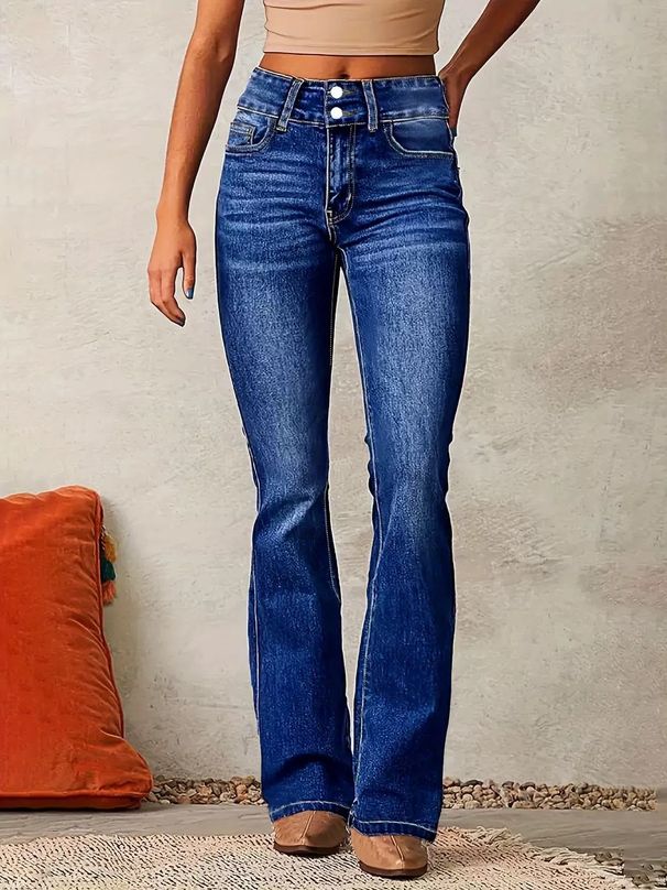 "Women's Retro Stretch Flared Jeans – Vintage Washed Denim, Comfortable Bootcut Trousers For Casual Street Style"_mkmklike.com