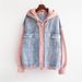 Women's Clothing Women's Plus Size Denim Jacket With Hood - Casual Baseball Style Open Front Cardigan For Spring & Fall (White, Pink)_mkmklike.com