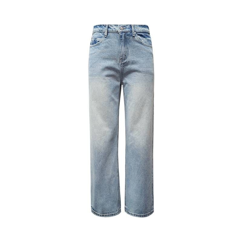 Men's Clothing Classic And Versatile Cleanfit Washed Distressed Straight Leg Jeans, Light Blue Raw Denim, Unisex._mkmklike.com