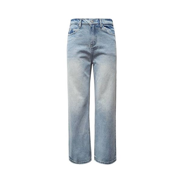 Men's Clothing Classic And Versatile Cleanfit Washed Distressed Straight Leg Jeans, Light Blue Raw Denim, Unisex._mkmklike.com