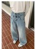 Double-Waist Vintage Washed Jeans – Relaxed Straight-Leg Denim Pants For Men, High Street Casual With Retro Distressing_mkmklike.com