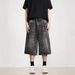 Lightning Bolt Vintage Denim Shorts, Unisex Retro Hip-Hop Baggy Cargo Pants, Distressed Washed Cotton Capri For Men & Women_mkmklike.com