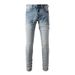 Men's European And American Trendy High Street Daily Travel Elastic Light Blue Slim-fitting Small-footed Jeans Sweatpants 895_mkmklike.com