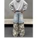 Spring And Autumn Trendy American High Street Camouflage Patchwork Fak E Two-Piece Jean Men' Niche Deign Wide-Leg_mkmklike.com