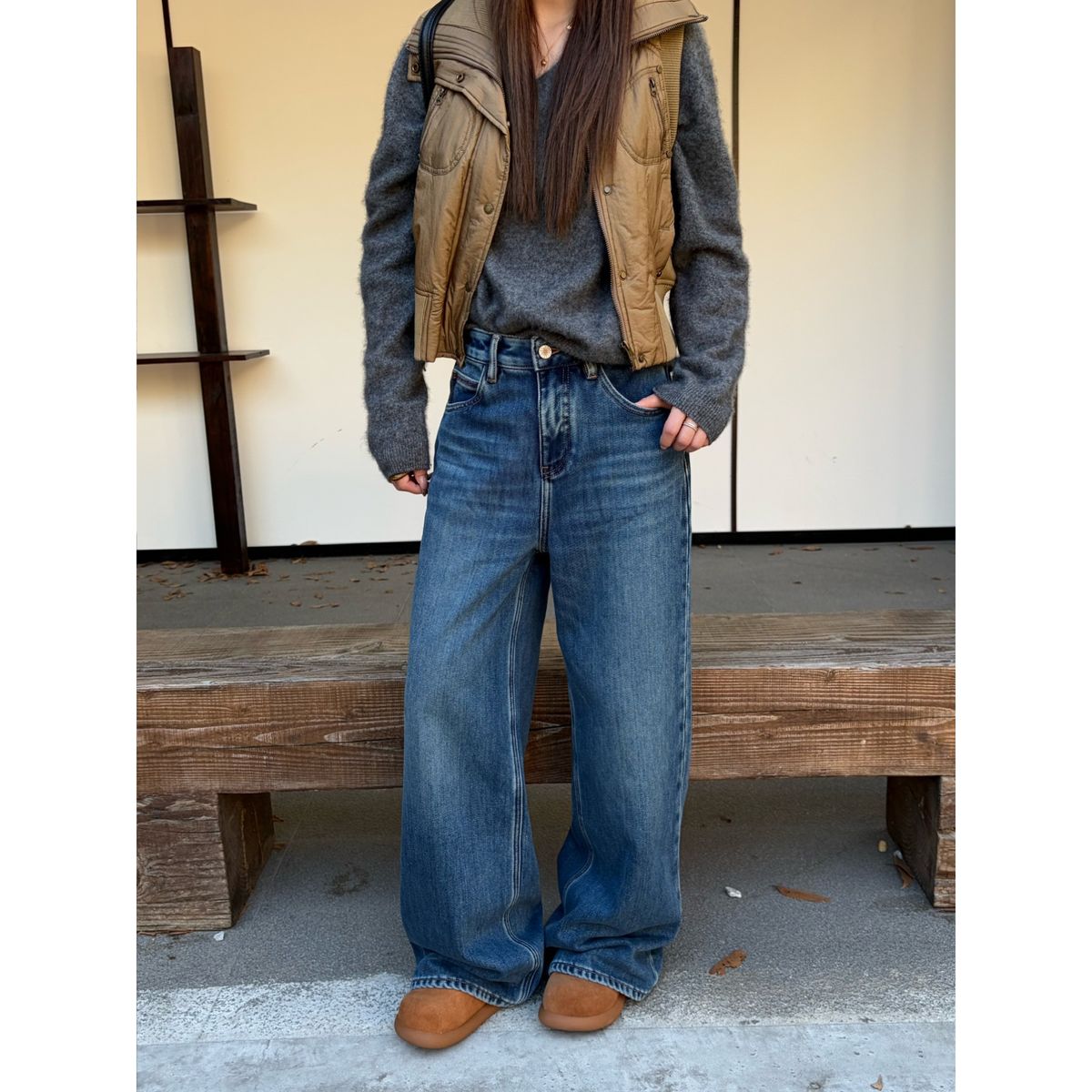 ICC Winter Composite Fleece Washed Dark Blue Slim Straight Women's Jeans Guangzhou Thirteen Lines 70330_mkmklike.com
