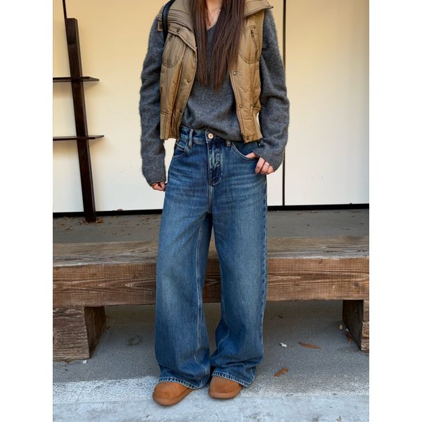 ICC Winter Composite Fleece Washed Dark Blue Slim Straight Women's Jeans Guangzhou Thirteen Lines 70330_mkmklike.com