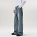 Vintage Blue Straight Leg Jeans For Men - Classic Cotton Denim Pants With Washed Finish, Comfortable Fit For Casual Wear (S-3XL)_mkmklike.com