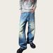 Vintage Washed Baggy Jeans – Unisex Distressed Denim With Square Rivets & Cat Whiskers (90s Streetwear, Relaxed Straight Leg, Button Fly)_mkmklike.com