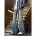 Men's High Street Retro Slightly Flared Jeans Niche Jacquard Loose Straight Wide Leg Floor Length Pants Spring Autumn_mkmklike.com