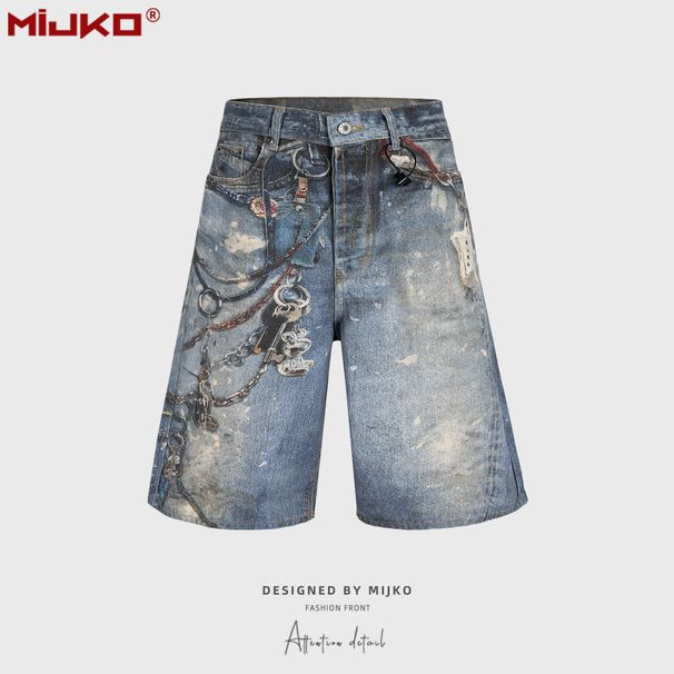 Men's Clothing Men's And Women's Spring And Summer New Washed Old Pants Unisex 3d Printed Denim Shorts_mkmklike.com