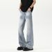 High Street Washed Lightning Pattern Blue Curved Hem Jeans For Men, Spring And Autumn American Style Long Pants, Trendy_mkmklike.com