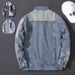 Korean Style Denim Patchwork Jacket - Slim Fit Casual Coat With Contrast Collar | Durable Cotton Blend For Men (Blue/Grey)_mkmklike.com