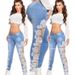 Women’s Clothing New Sexy Lace Hollow Lace Jeans Women's High Waist Cotton Trousers_mkmklike.com
