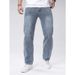 Men's Stretch Comfort Jeans – Slim Fit Straight-Leg Denim Pants In Ocean Blue, Mid-Rise Cotton Blend For Everyday Versatility_mkmklike.com