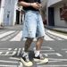 Men's Washed Ripped Denim Shorts Trendy Brand Casual Loose Straight Leg Five Point Pants Summer_mkmklike.com