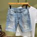 Men's Clothing Summer Personality Denim Shorts Men's Trendy Brand Five Point Pants Fashion Mid Length Pants Casual Five Point Breeches Elastic Inkjet_mkmklike.com