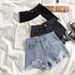 Women's Clothing Light Colored Denim Shorts Women's High Waisted Light Wash Denim Shorts With Distressed Hem & Ripped Details - Stretchy Comfort Fit_mkmklike.com