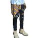 Men's Clothing Cashew Flower Leopard Print Stitching Ripped High Street Trendy Stretch Jeans For Small Feet_mkmklike.com