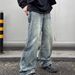 High Street American Alphabet Printed Jeans Men's Niche Retro Trendy Brand Washed Loose Straight Pendant Wide Leg Pants_mkmklike.com