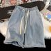 Men's Clothing Elastic Waist Denim Shorts Summer Thin Style Petite Five Point Casual Loose Slimming Straight Leg Student Style_mkmklike.com