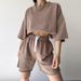 Women's casual suits for women half-sleeved round neck loose short-sleeved drawstring shorts two-piece suit_mkmklike.com