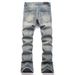Men's Slim Fit Stretch Denim Jeans With Embroidered Skull Design, Retro Vintage American Style, Slight Flare Leg_mkmklike.com