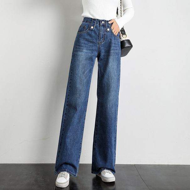 High Waist Relaxed Fit Straight Leg Jeans - Oversized Vintage Washed Denim Pants With Stretch Waistband (Light Blue/Dark Blue)_mkmklike.com