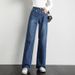 High Waist Relaxed Fit Straight Leg Jeans - Oversized Vintage Washed Denim Pants With Stretch Waistband (Light Blue/Dark Blue)_mkmklike.com