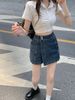 K Irregular Denim Skirt, Women's High Waisted A-line Half Skirt, Spicy Girl Retro Slimming And Hip Hugging Short Skirt_mkmklike.com