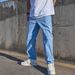 Men's Clothing Trendy Washed Straight-Leg Jeans For Men - Loose Fit Denim Pants With Artistic Paint Details & Low-Rise Design_mkmklike.com