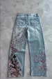 Men's Jeans Y2K American Cherry Blossom Knight Pattern Embroidered Street Retro And Women's Gothic Casual Wide Leg_mkmklike.com