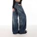Vintage High-Waisted Flared Jeans – 90s Retro Denim Wide-Leg Pants – Distressed Washed Blue Y2K Streetwear _mkmklike.com