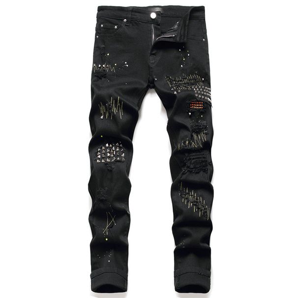 Men's Clothing Skinny Jeans Rivet Patterned Men's Denim Jeans Casual High Waist Tapered Leggings For Formal & Casual For Men_mkmklike.com