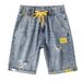 Men's Clothing Summer Denim Shorts Men's Outer Wear Five Point Trendy Ripped Elastic Waist Trendy Brand Ins Loose Men's Five Point Mid Length Pants_mkmklike.com