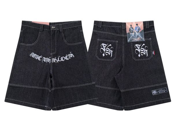 Men's Clothing US Version Of Heavyweight Raw Denim Made Of Lightly Washed Knee Length Pants Chicano Style Embroidered Floral Denim Shorts_mkmklike.com