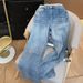 Women's Clothing High-Waisted Straight Leg Denim Pants Women's Loose Slim Fit Floor-Length Rhinestone Lace Patchwork American Hot Girl Style_mkmklike.com