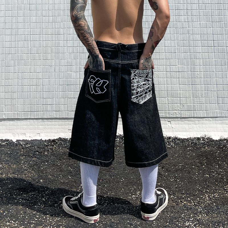 Men's Clothing Denim Shorts Summer Trendy Loose Washed Cut Five Point Casual Pants_mkmklike.com