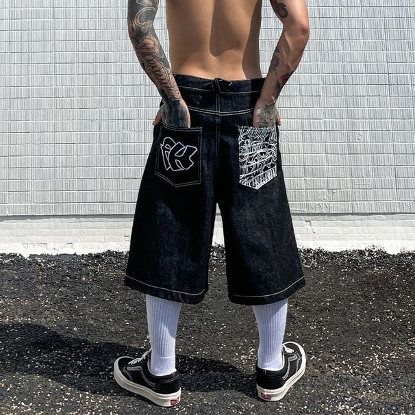 Men's Clothing Denim Shorts Summer Trendy Loose Washed Cut Five Point Casual Pants_mkmklike.com