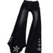"Men's Black Embroidered Star Flare Jeans – Retro High-Street Vibe, Stretch Denim, Distressed Hem (90s Hip-Hop Inspired)"_mkmklike.com