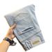 Men's Trendy Ripped Stretchy Slim Fit Jeans mid Length Shorts Blue Korean Style Basic Straight Leg Embroidered Patches_mkmklike.com