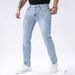 Daily Street Slimming Slim Fit Jeans For Men, Elastic And Versatile For All Seasons, Light Colored Tight Denim Pants, Small Leg Men's Pants_mkmklike.com