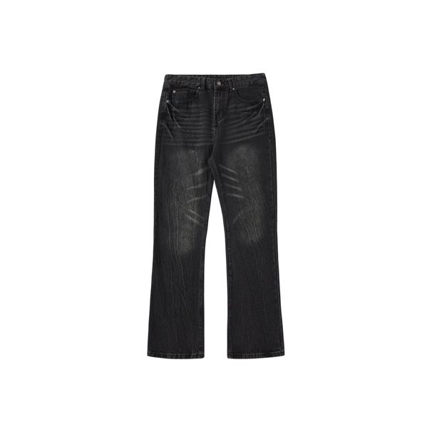 Men Fashion Bell Bottom Casual Jeans Male Retro Gray Lines Denim Pants Baggy Designer Straight High Street Denim Trousers_mkmklike.com