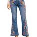 Women's Clothing Jeans Embroidered Slim Fit Washed Bell Bottom Pants _mkmklike.com