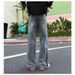 Men's Straight Leg Distressed Jeans Cleanfit Whiskered Bamboo Pattern Loose Flare Vibe Trousers American High Street_mkmklike.com