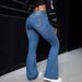 Women's Clothing Plus Size Slimming Denim Flared Pants High Elasticity Spring Autumn Solid Color Fashion_mkmklike.com